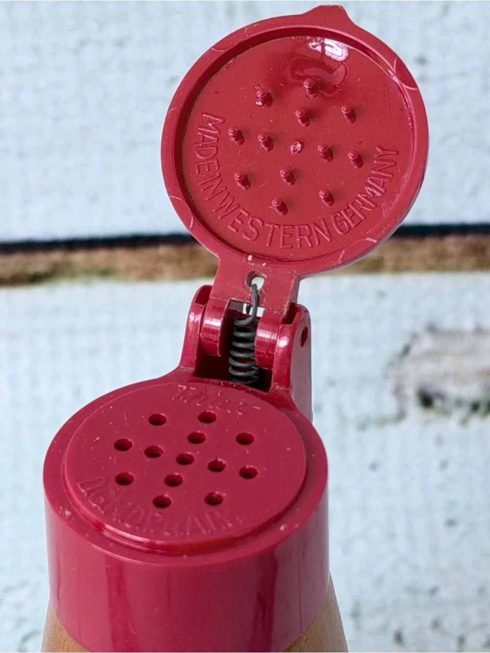 Red Topped Wooden Salt or Pepper Shaker